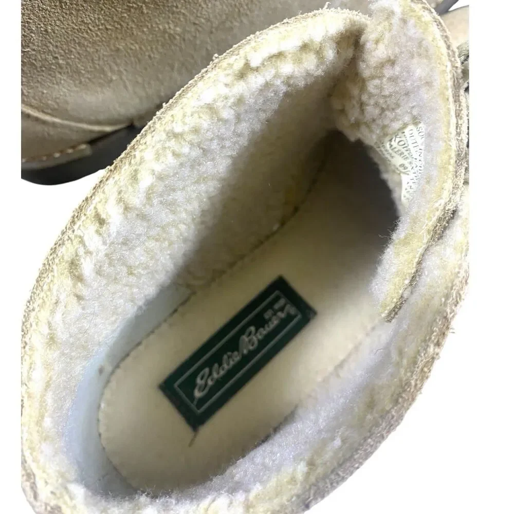 NEW Eddie Bauer Tan Suede Ankle Boot Lace Up Faux Shearling Lining Womens Size 7